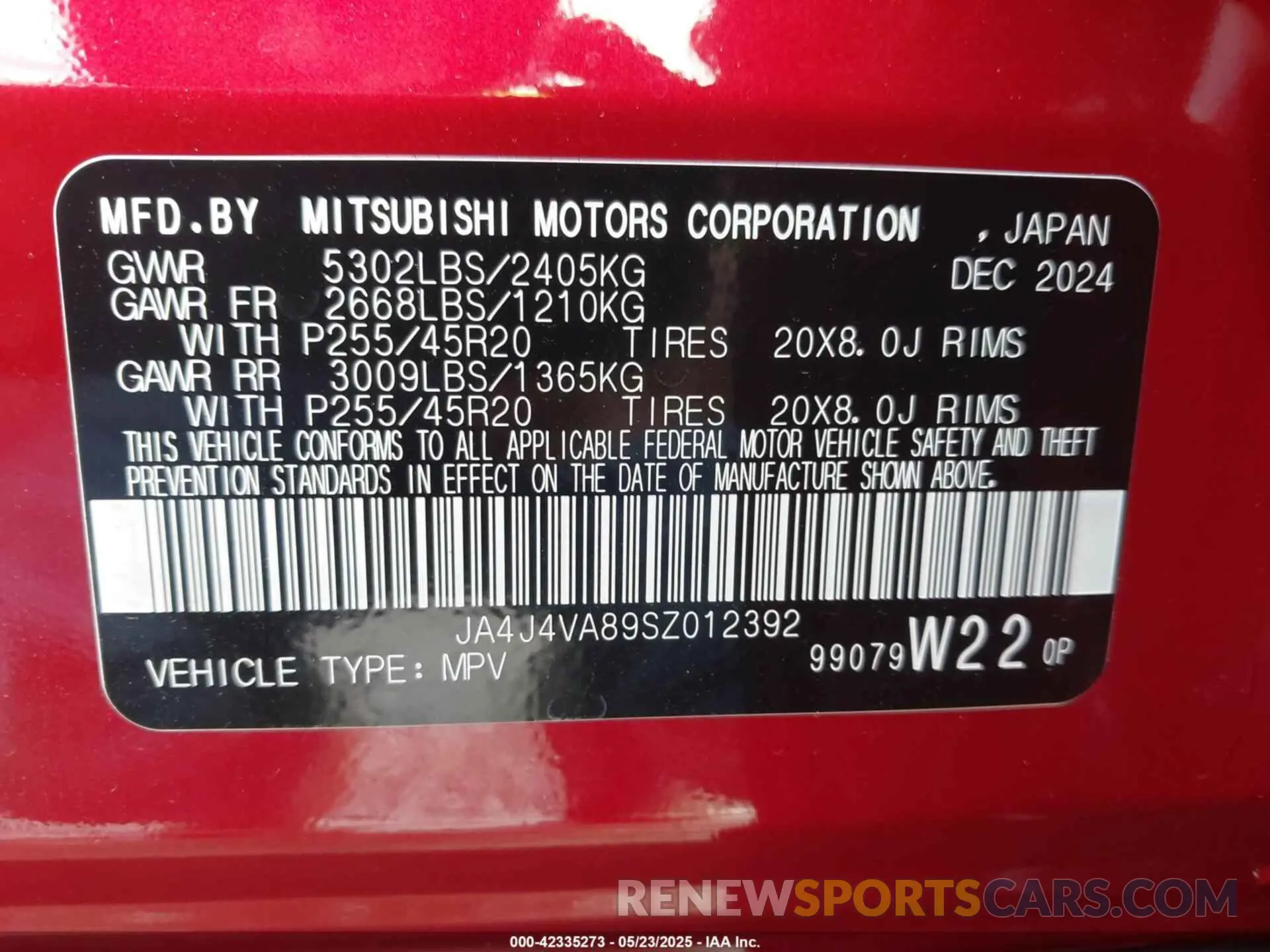 9 Photograph of a damaged car JA4J4VA89SZ012392 MITSUBISHI OUTLANDER 2025