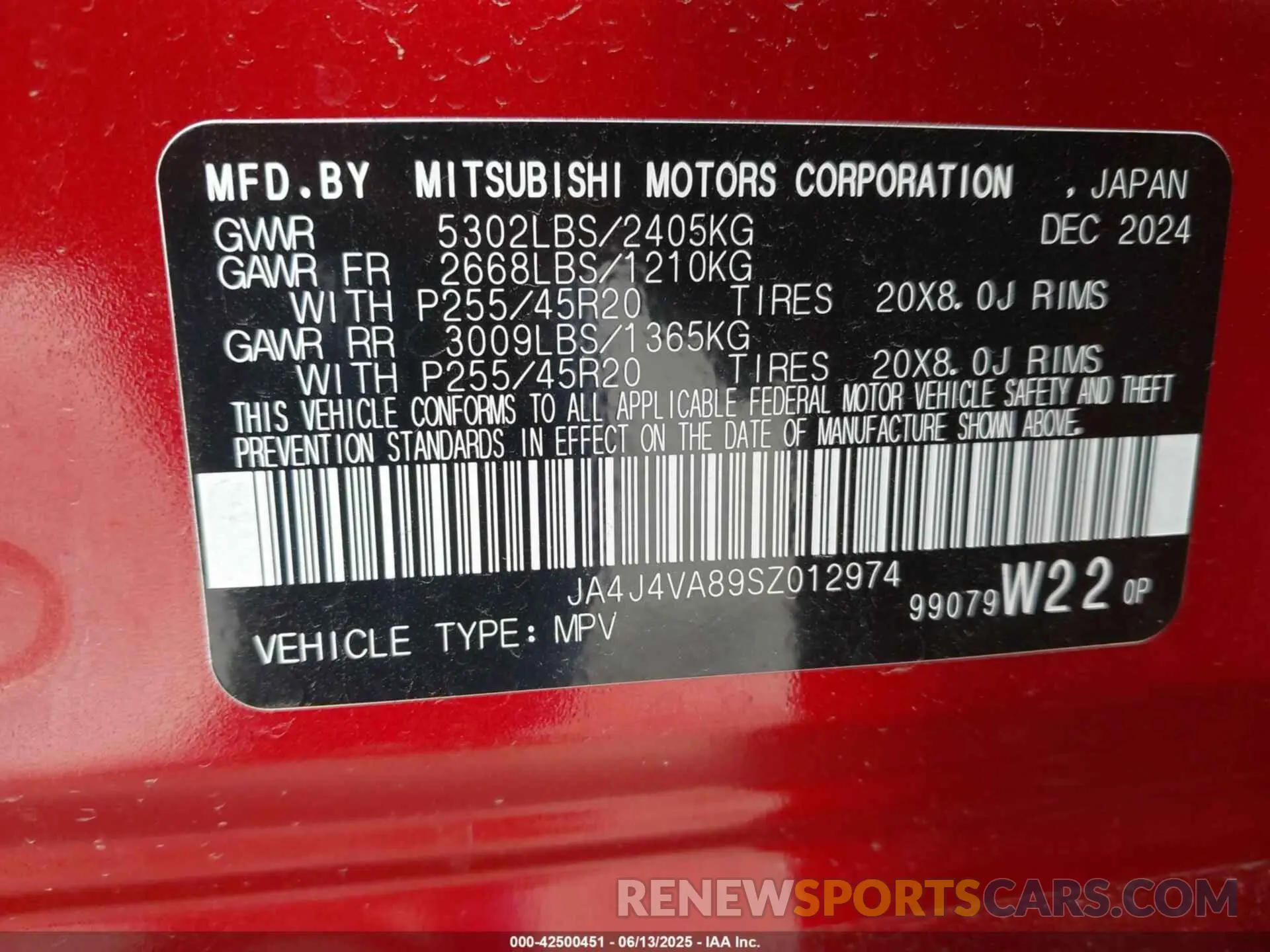 9 Photograph of a damaged car JA4J4VA89SZ012974 MITSUBISHI OUTLANDER 2025