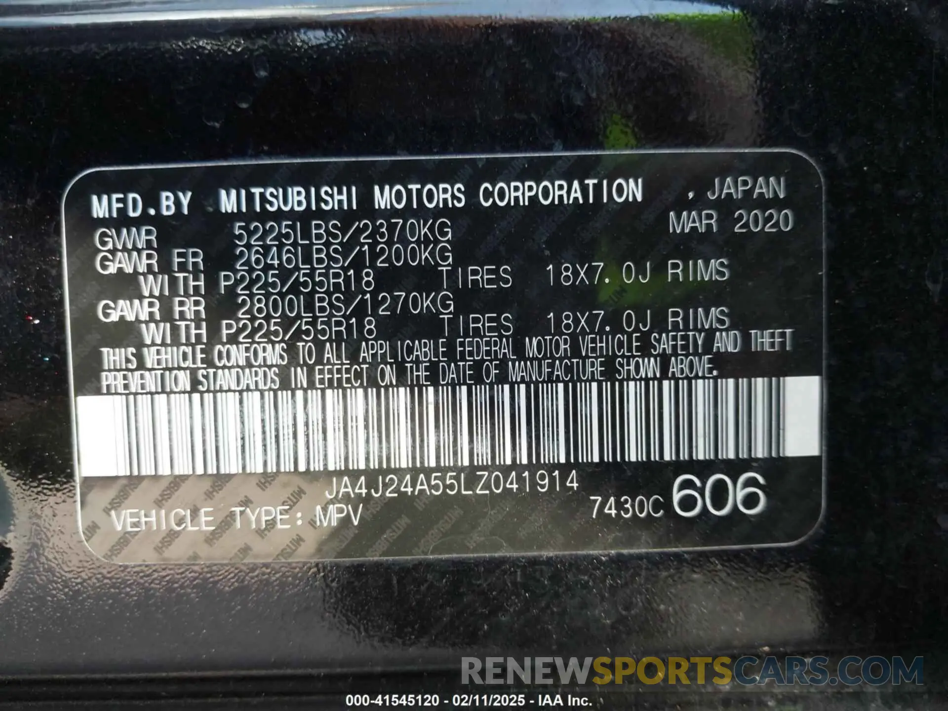 9 Photograph of a damaged car JA4J24A55LZ041914 MITSUBISHI OUTLANDER PHEV 2020