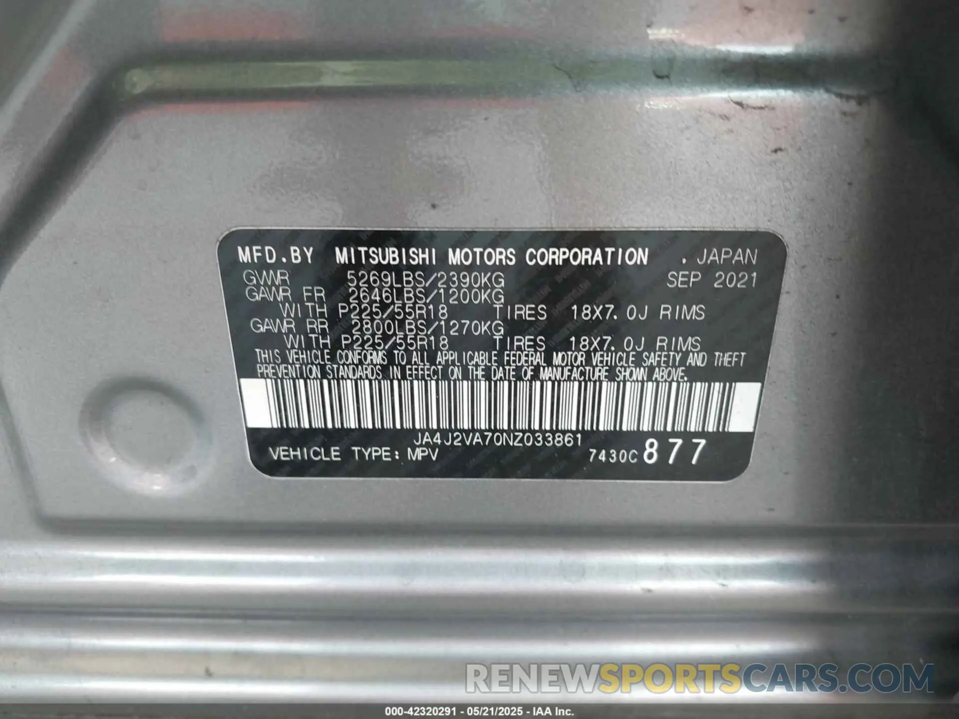 9 Photograph of a damaged car JA4J2VA70NZ033861 MITSUBISHI OUTLANDER PHEV 2022