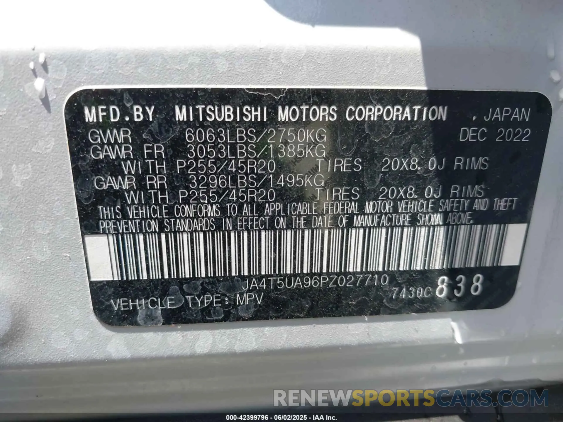 9 Photograph of a damaged car JA4T5UA96PZ027710 MITSUBISHI OUTLANDER PHEV 2023