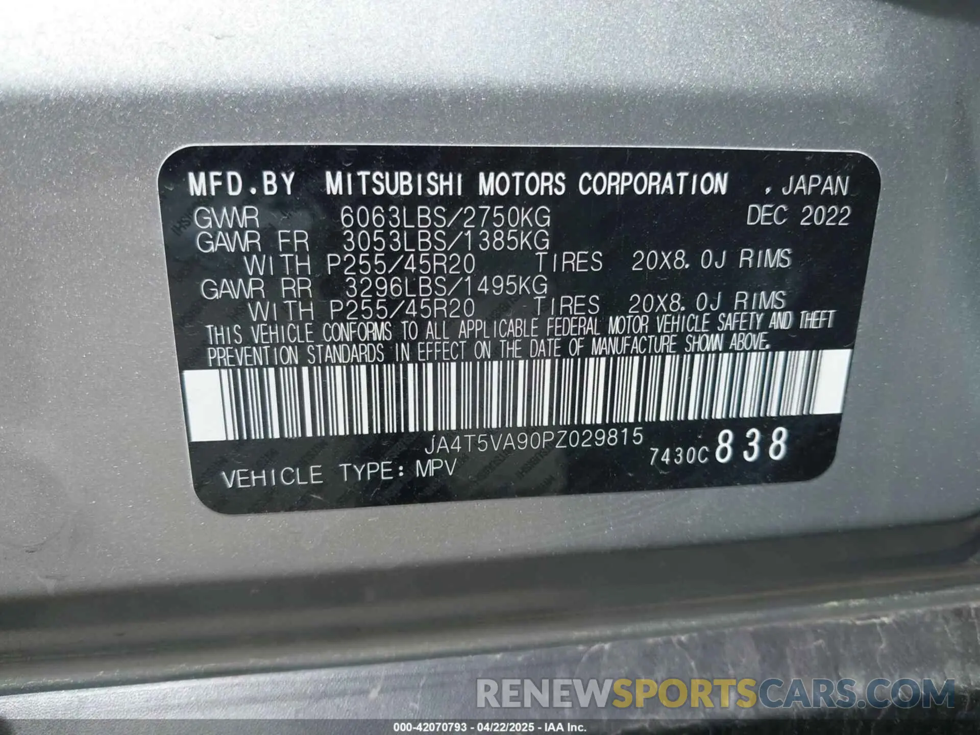 9 Photograph of a damaged car JA4T5VA90PZ029815 MITSUBISHI OUTLANDER PHEV 2023