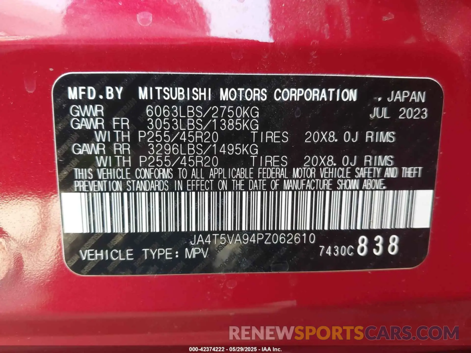 9 Photograph of a damaged car JA4T5VA94PZ062610 MITSUBISHI OUTLANDER PHEV 2023