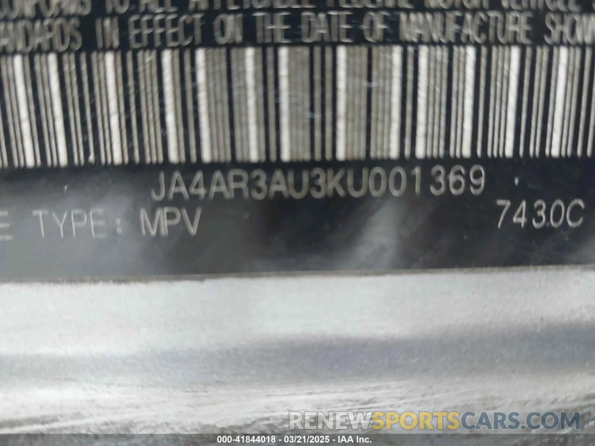 9 Photograph of a damaged car JA4AR3AU3KU001369 MITSUBISHI OUTLANDER SPORT 2019