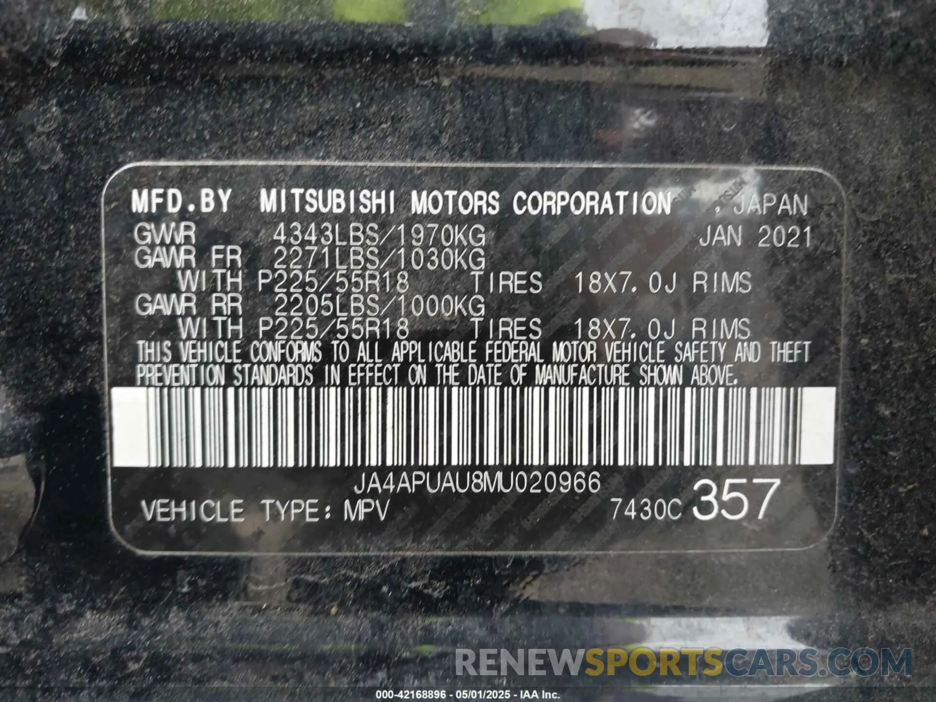 9 Photograph of a damaged car JA4APUAU8MU020966 MITSUBISHI OUTLANDER SPORT 2021