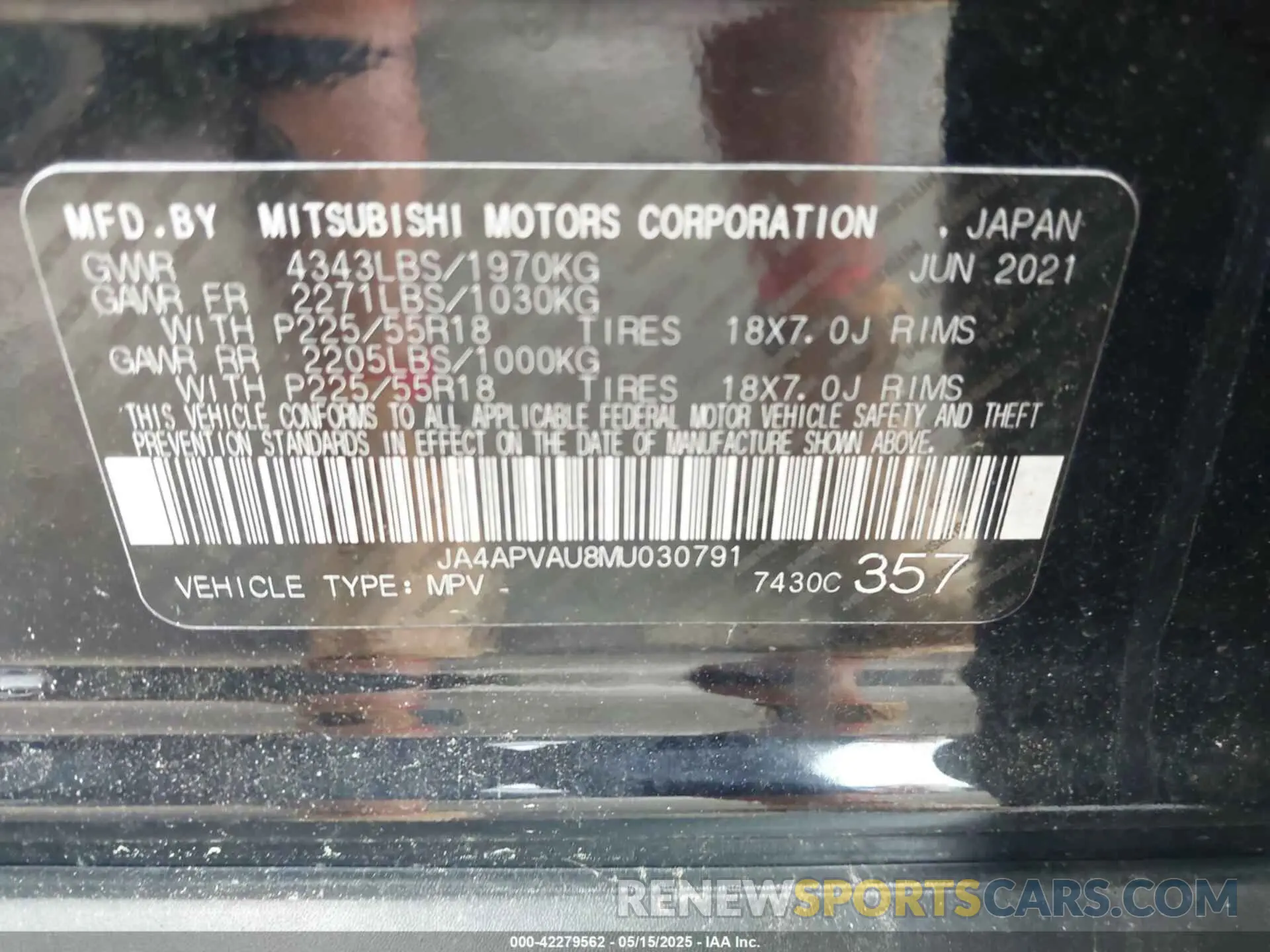 9 Photograph of a damaged car JA4APVAU8MU030791 MITSUBISHI OUTLANDER SPORT 2021