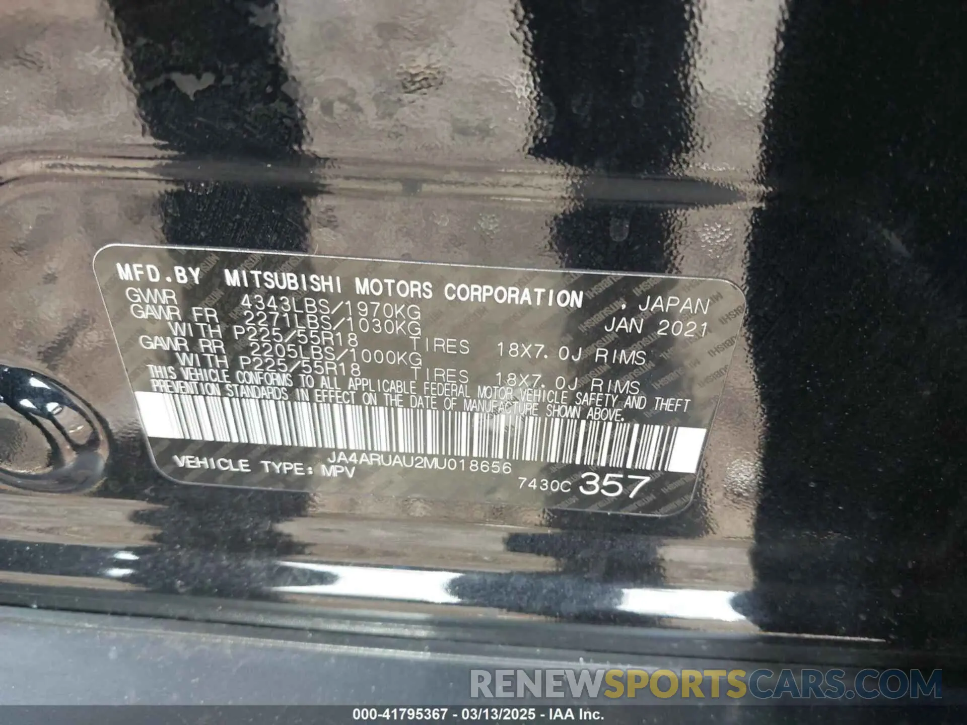 9 Photograph of a damaged car JA4ARUAU2MU018656 MITSUBISHI OUTLANDER SPORT 2021