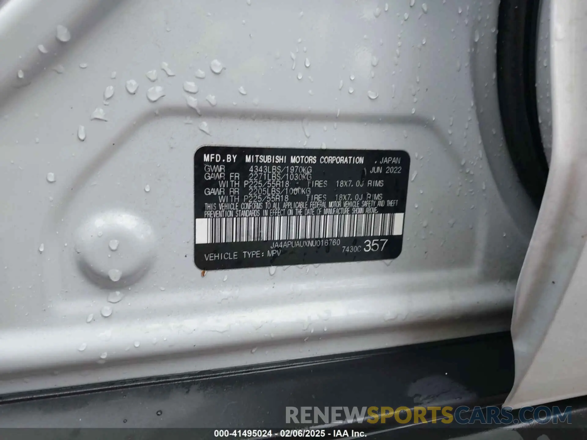 9 Photograph of a damaged car JA4APUAUXNU016760 MITSUBISHI OUTLANDER SPORT 2022