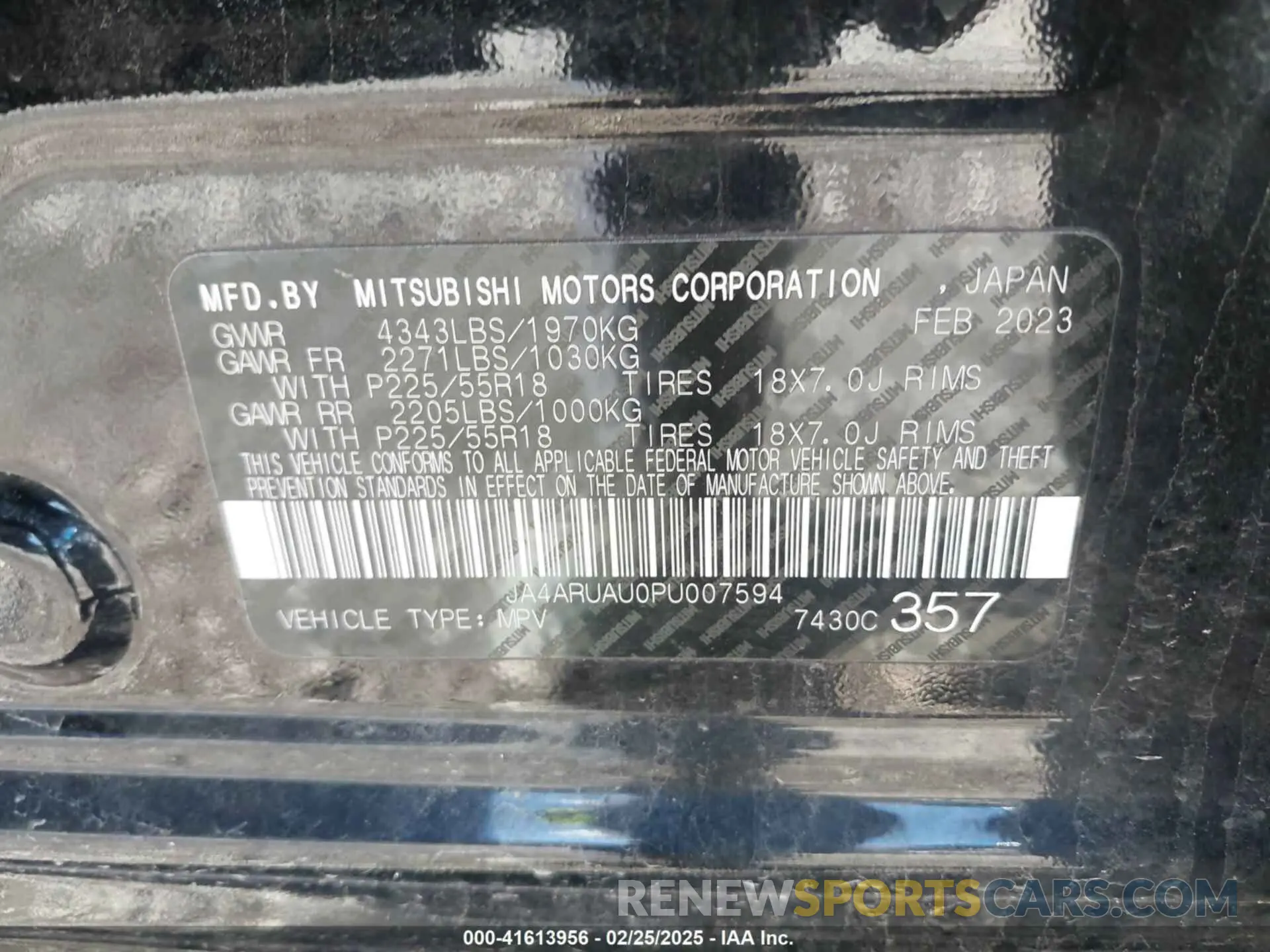 9 Photograph of a damaged car JA4ARUAU0PU007594 MITSUBISHI OUTLANDER SPORT 2023