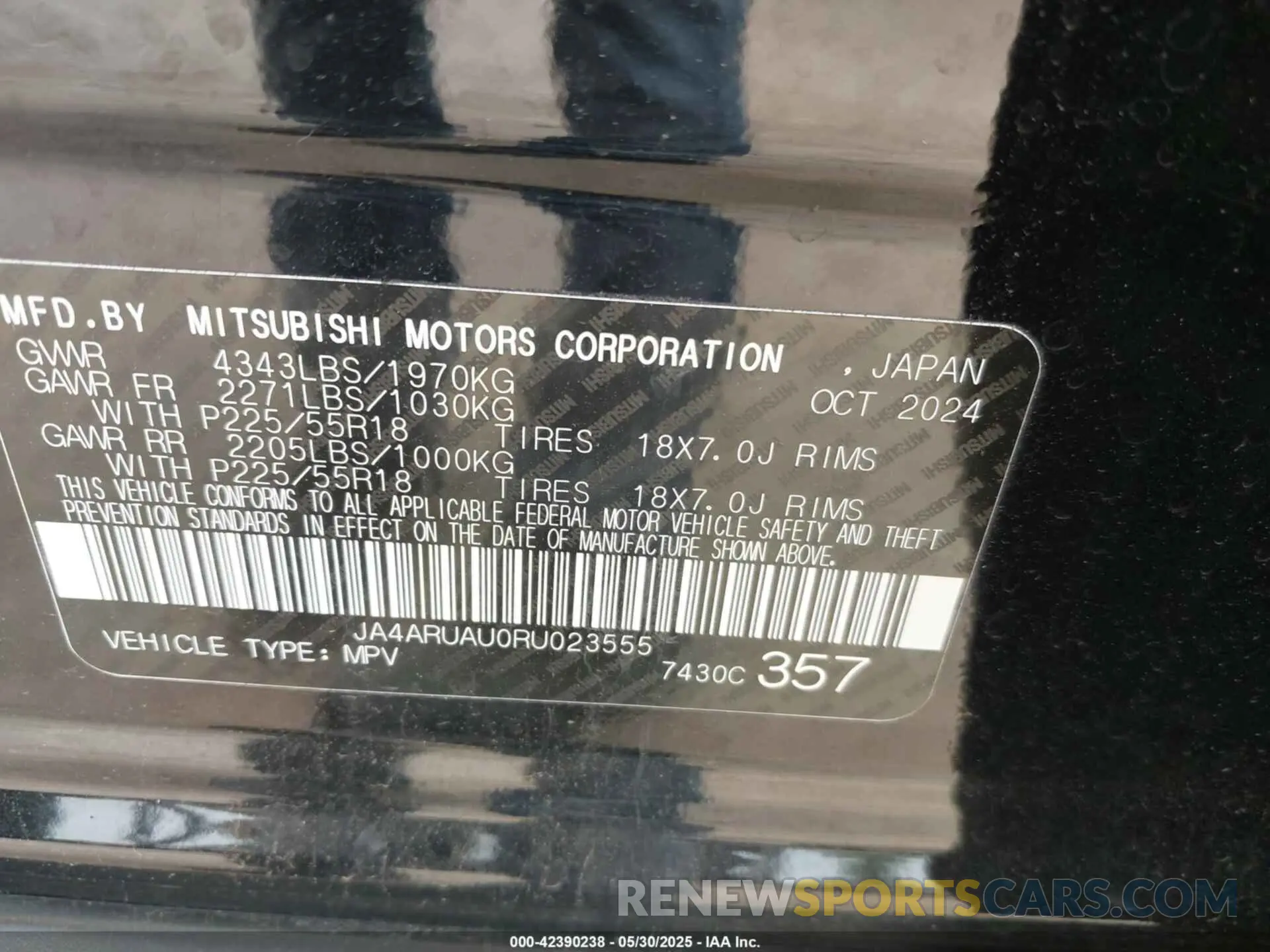 9 Photograph of a damaged car JA4ARUAU0RU023555 MITSUBISHI OUTLANDER SPORT 2024