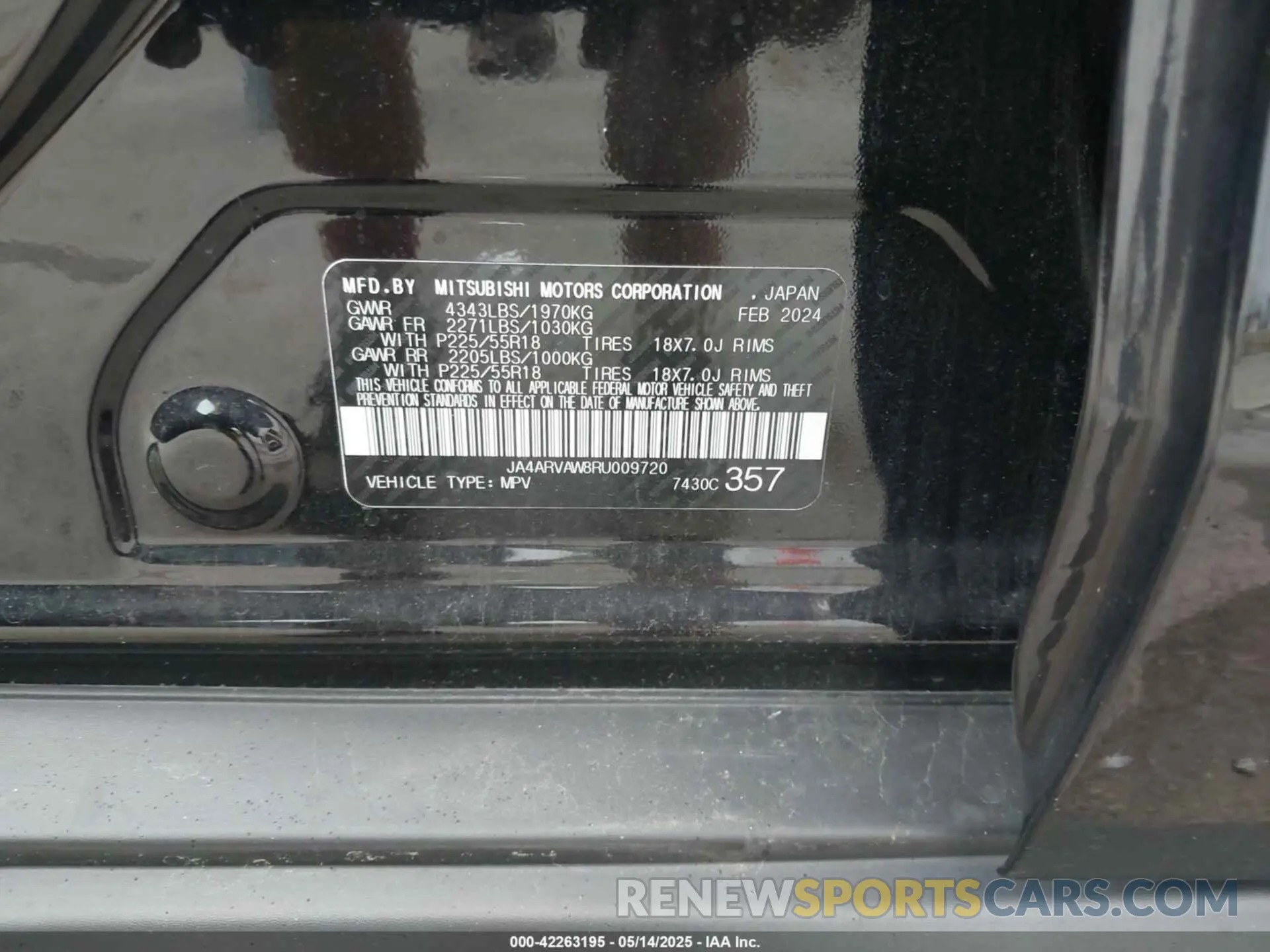 9 Photograph of a damaged car JA4ARVAW8RU009720 MITSUBISHI OUTLANDER SPORT 2024