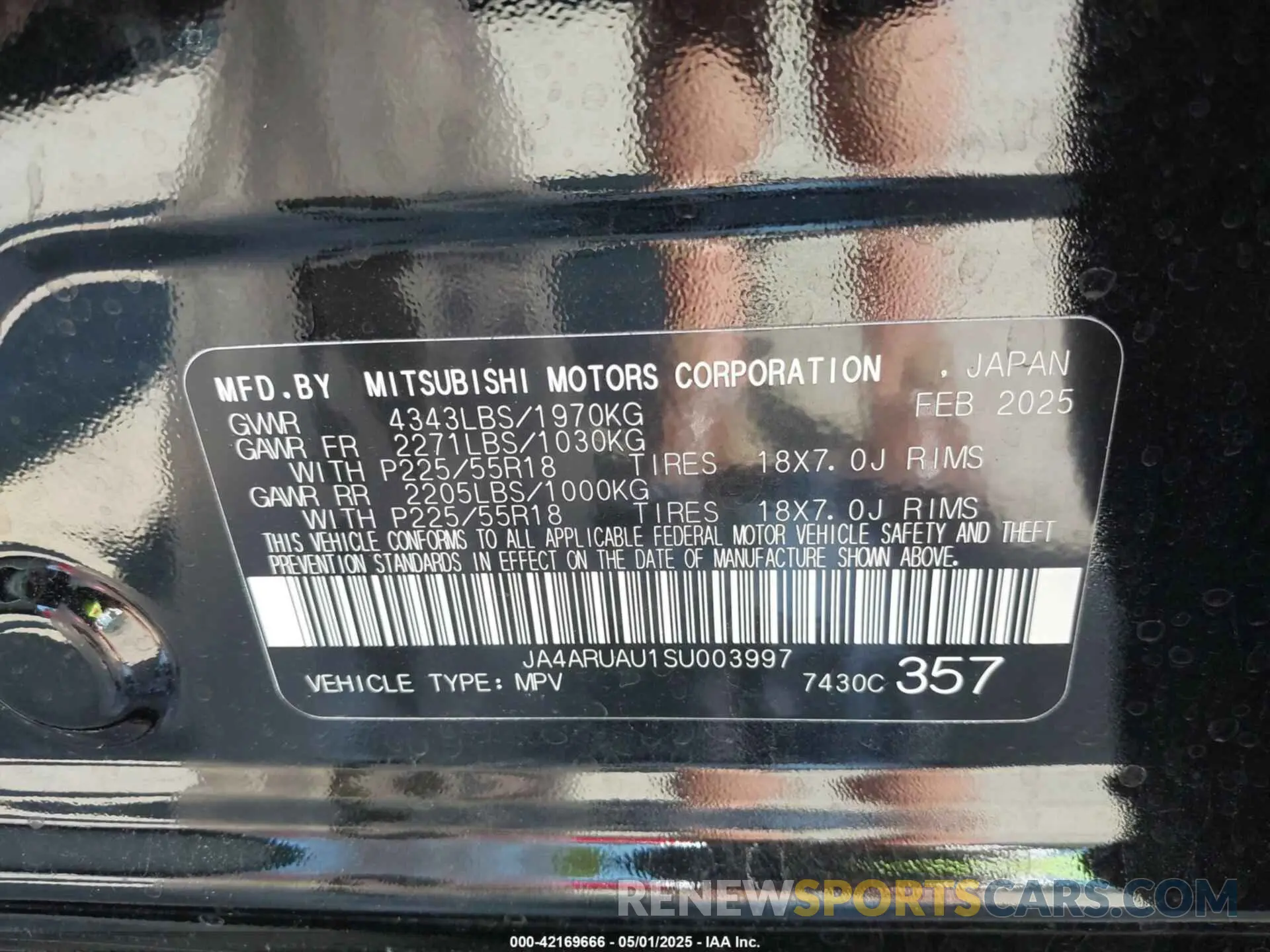 9 Photograph of a damaged car JA4ARUAU1SU003997 MITSUBISHI OUTLANDER SPORT 2025