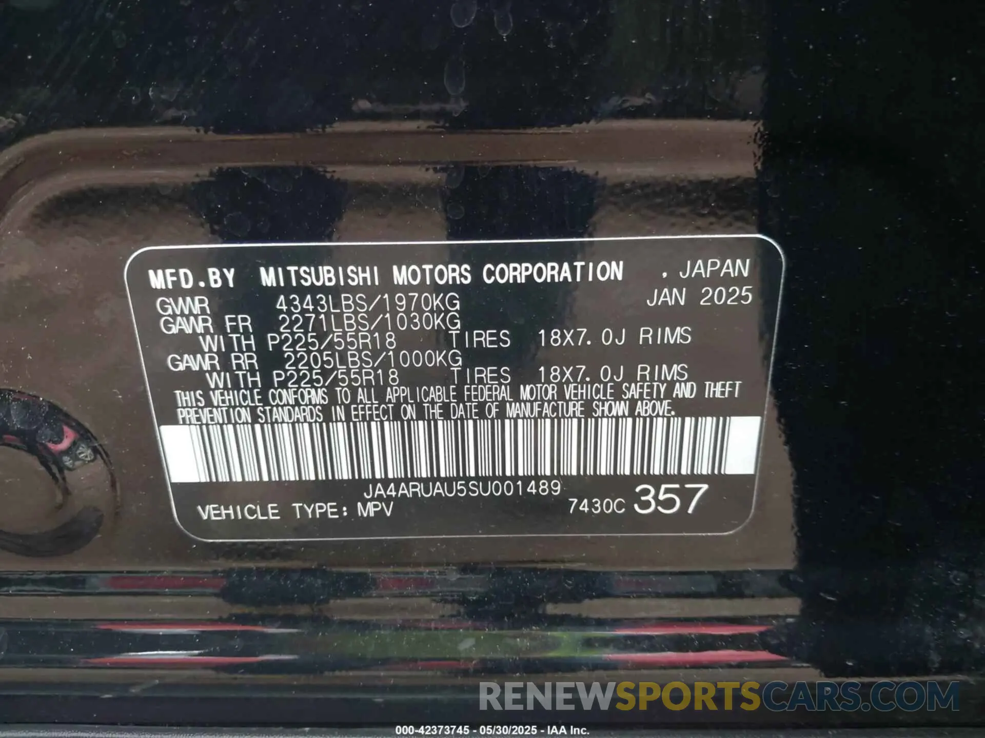 9 Photograph of a damaged car JA4ARUAU5SU001489 MITSUBISHI OUTLANDER SPORT 2025
