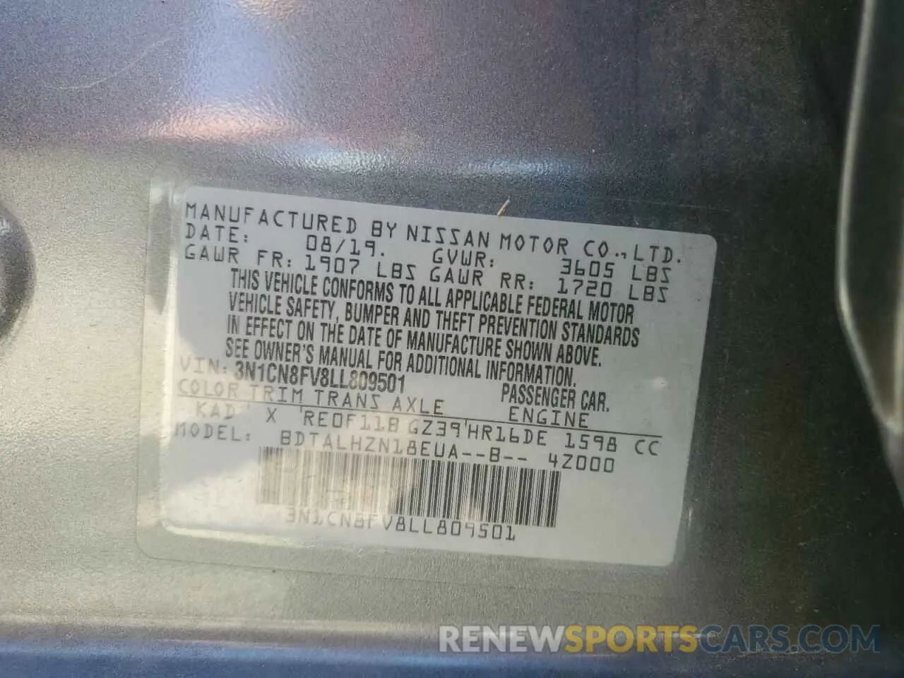 12 Photograph of a damaged car 3N1CN8FV8LL809501 NISSAN 200SX 2020