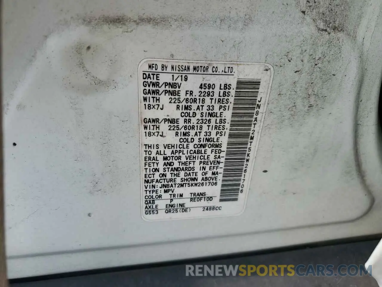 14 Photograph of a damaged car JN8AT2MT5KW261706 NISSAN All Models 2019