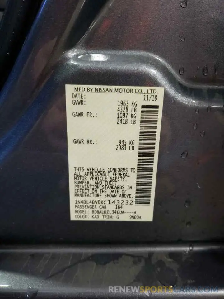 13 Photograph of a damaged car 1N4BL4BV0KC143232 NISSAN ALTIMA 2019