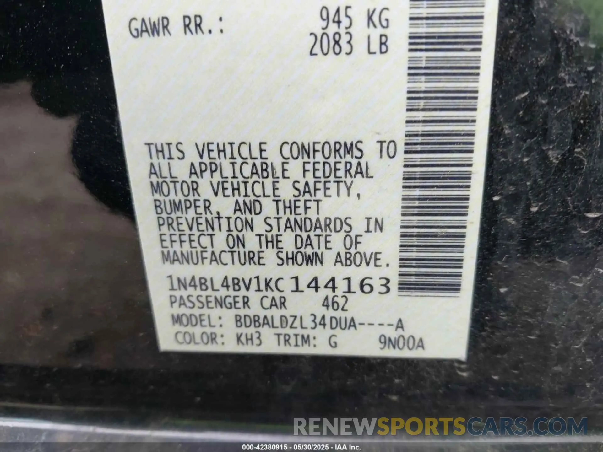 9 Photograph of a damaged car 1N4BL4BV1KC144163 NISSAN ALTIMA 2019