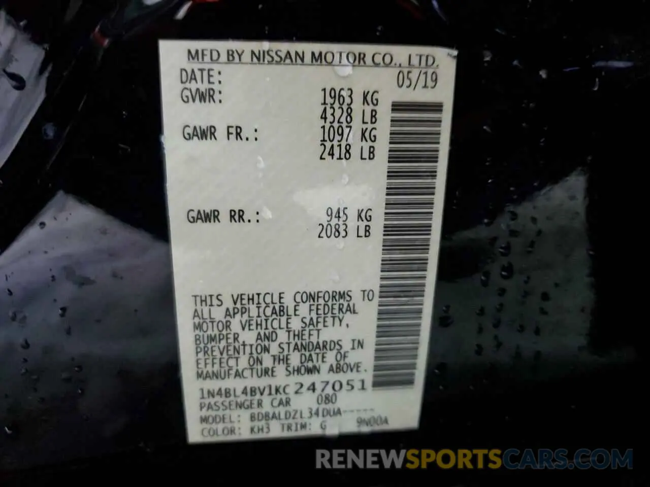 12 Photograph of a damaged car 1N4BL4BV1KC247051 NISSAN ALTIMA 2019