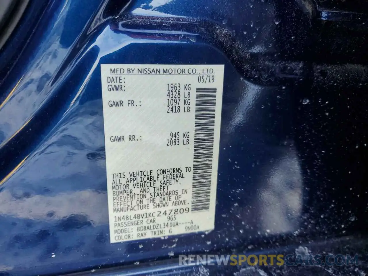 14 Photograph of a damaged car 1N4BL4BV1KC247809 NISSAN ALTIMA 2019