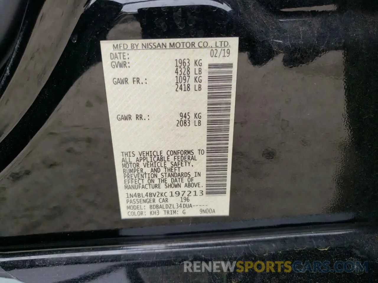 13 Photograph of a damaged car 1N4BL4BV2KC197213 NISSAN ALTIMA 2019