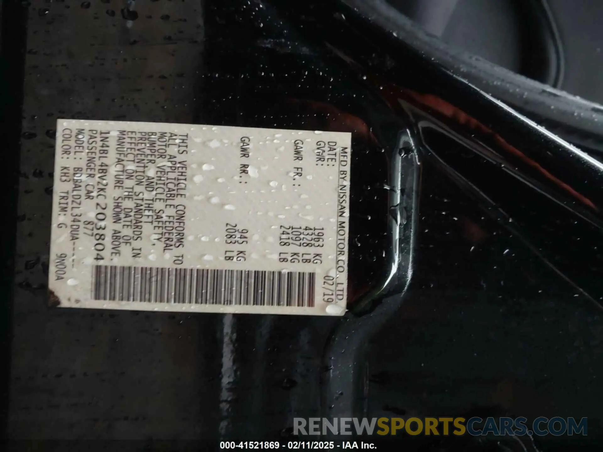 9 Photograph of a damaged car 1N4BL4BV2KC203804 NISSAN ALTIMA 2019