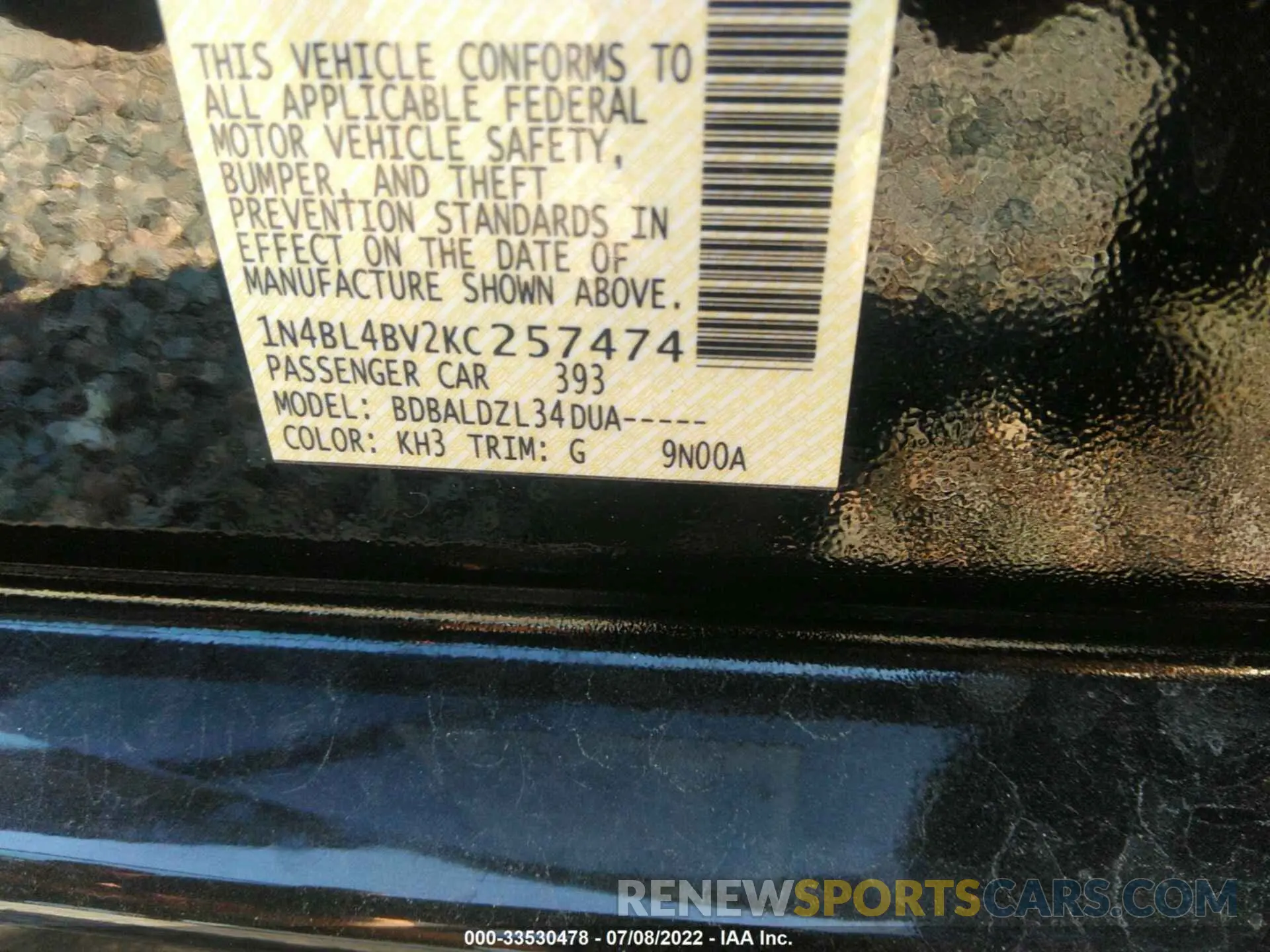 9 Photograph of a damaged car 1N4BL4BV2KC257474 NISSAN ALTIMA 2019