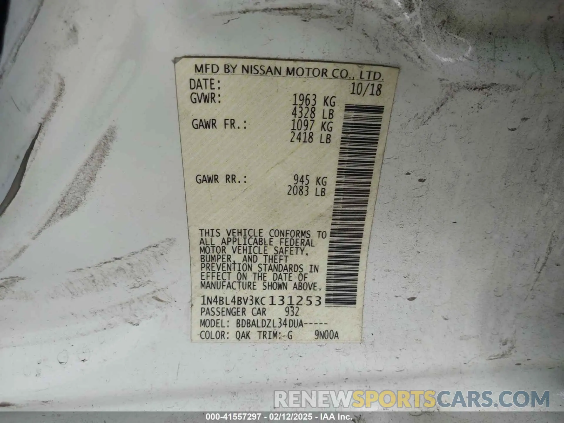 9 Photograph of a damaged car 1N4BL4BV3KC131253 NISSAN ALTIMA 2019