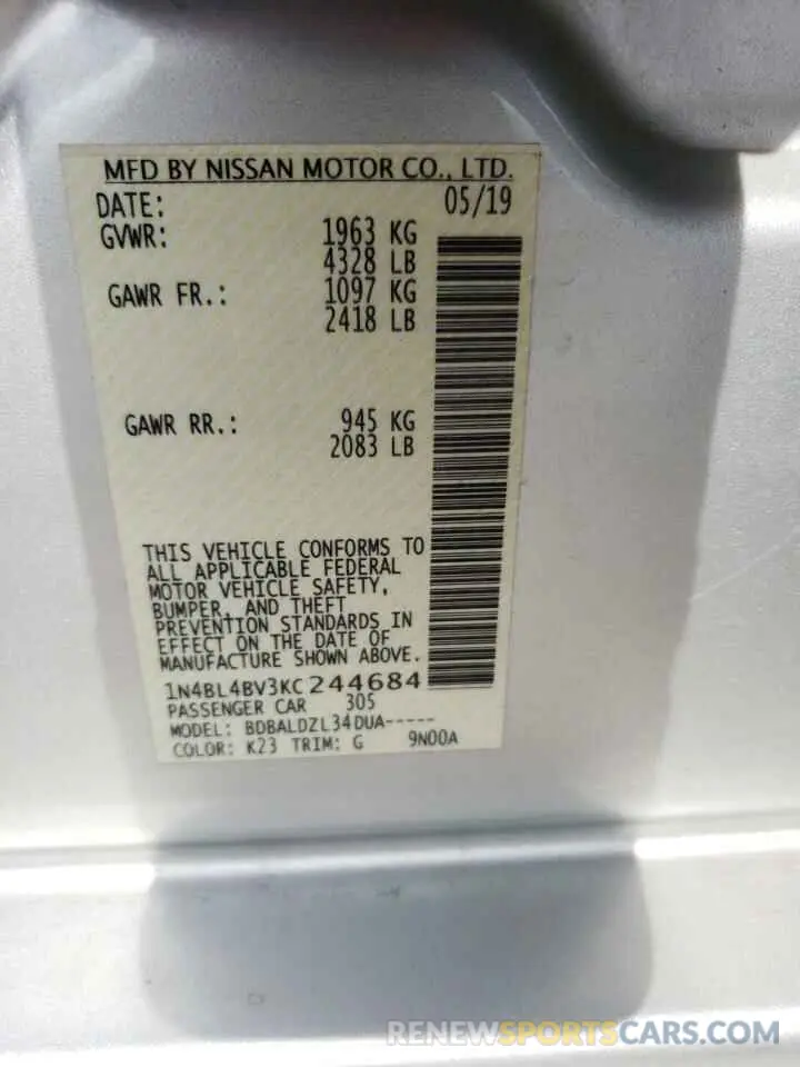 15 Photograph of a damaged car 1N4BL4BV3KC244684 NISSAN ALTIMA 2019