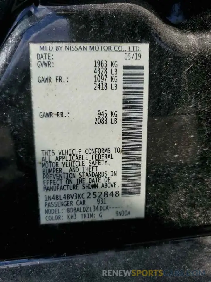 13 Photograph of a damaged car 1N4BL4BV3KC252848 NISSAN ALTIMA 2019