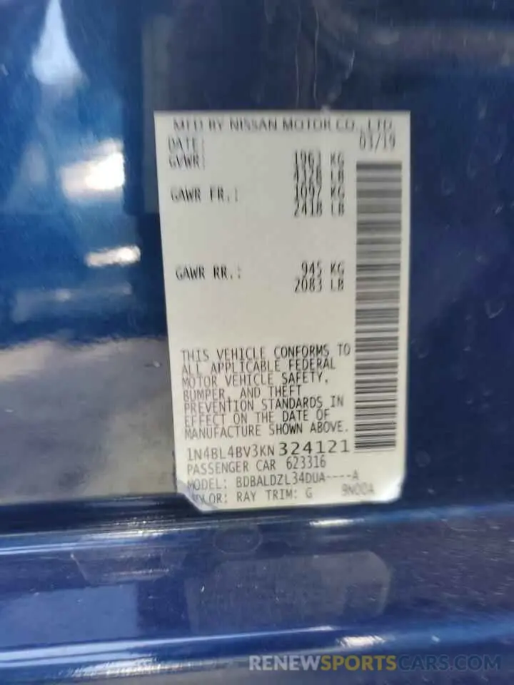 12 Photograph of a damaged car 1N4BL4BV3KN324121 NISSAN ALTIMA 2019