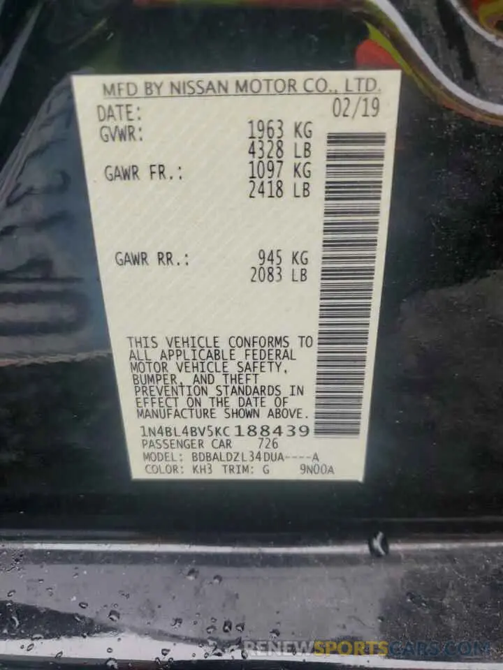 14 Photograph of a damaged car 1N4BL4BV5KC188439 NISSAN ALTIMA 2019