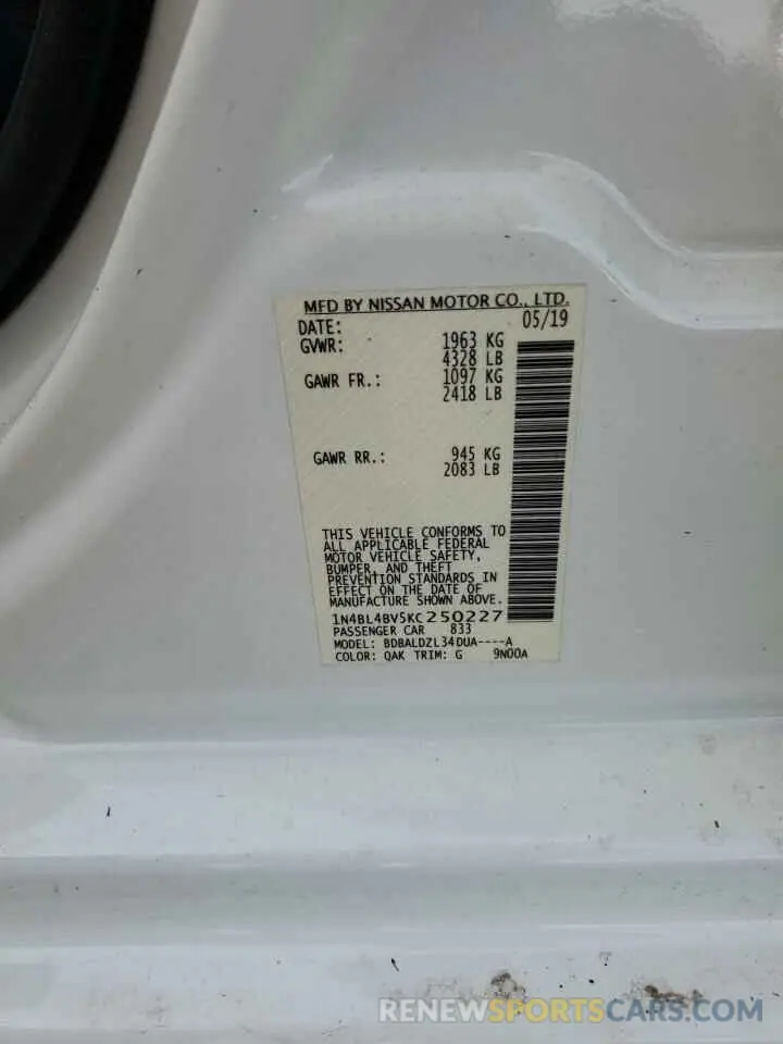 12 Photograph of a damaged car 1N4BL4BV5KC250227 NISSAN ALTIMA 2019