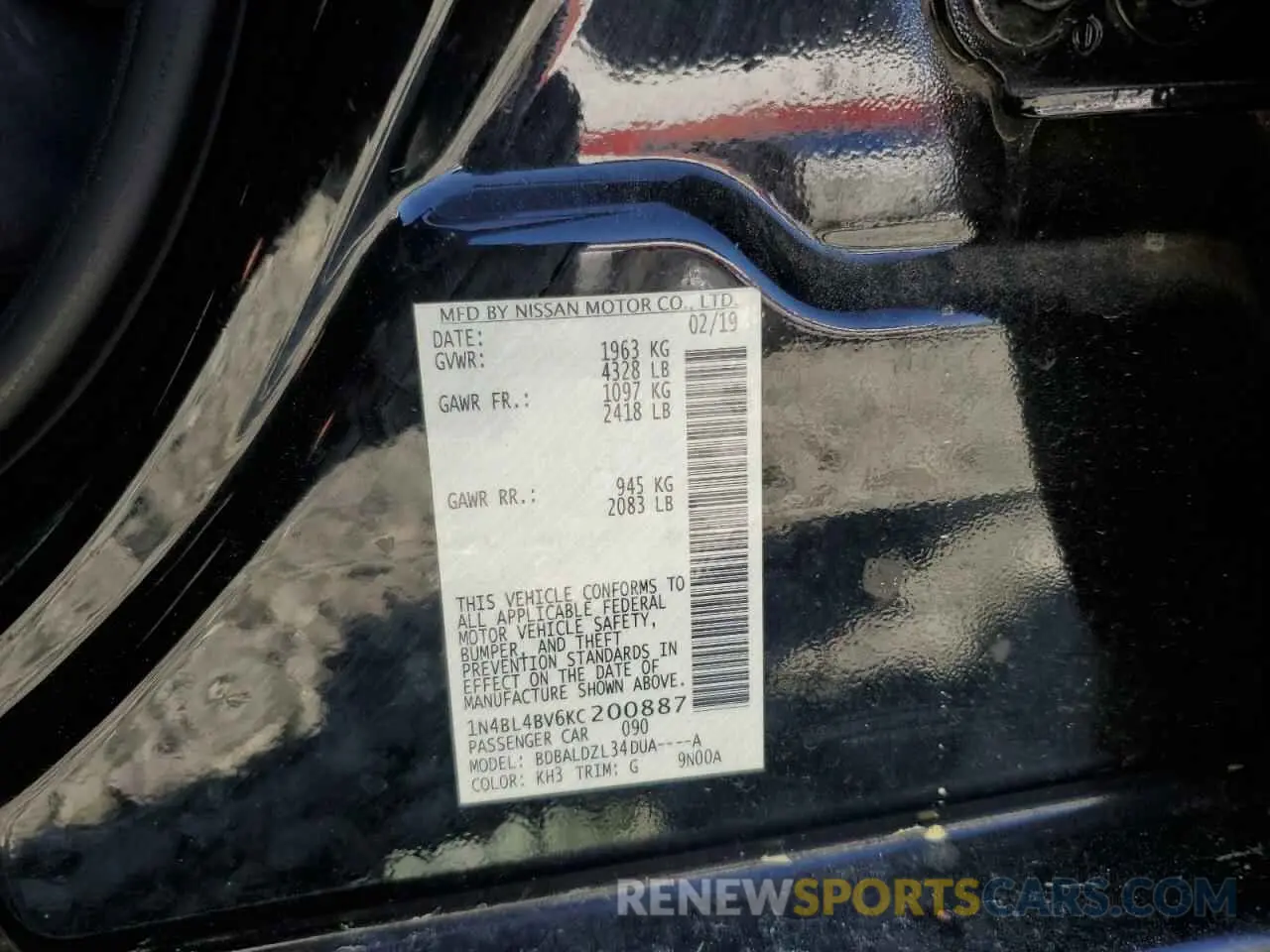 13 Photograph of a damaged car 1N4BL4BV6KC200887 NISSAN ALTIMA 2019