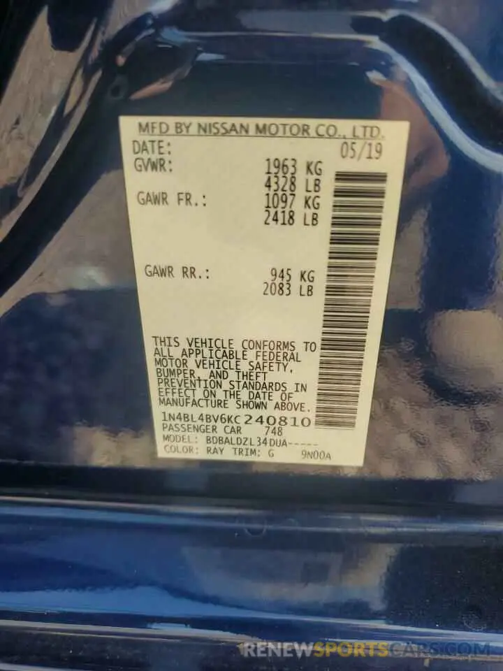 13 Photograph of a damaged car 1N4BL4BV6KC240810 NISSAN ALTIMA 2019