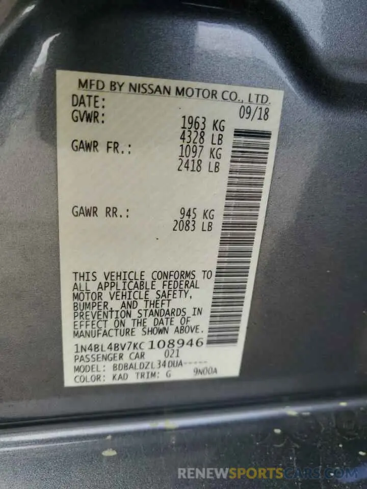 14 Photograph of a damaged car 1N4BL4BV7KC108946 NISSAN ALTIMA 2019