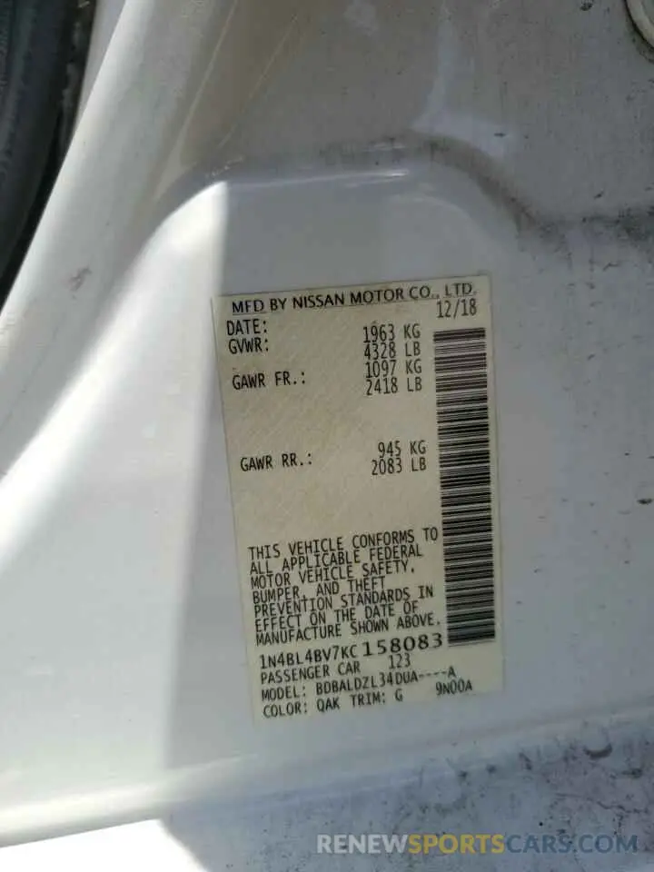 12 Photograph of a damaged car 1N4BL4BV7KC158083 NISSAN ALTIMA 2019