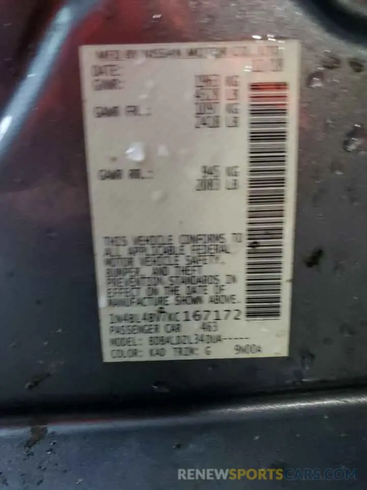 14 Photograph of a damaged car 1N4BL4BV7KC167172 NISSAN ALTIMA 2019