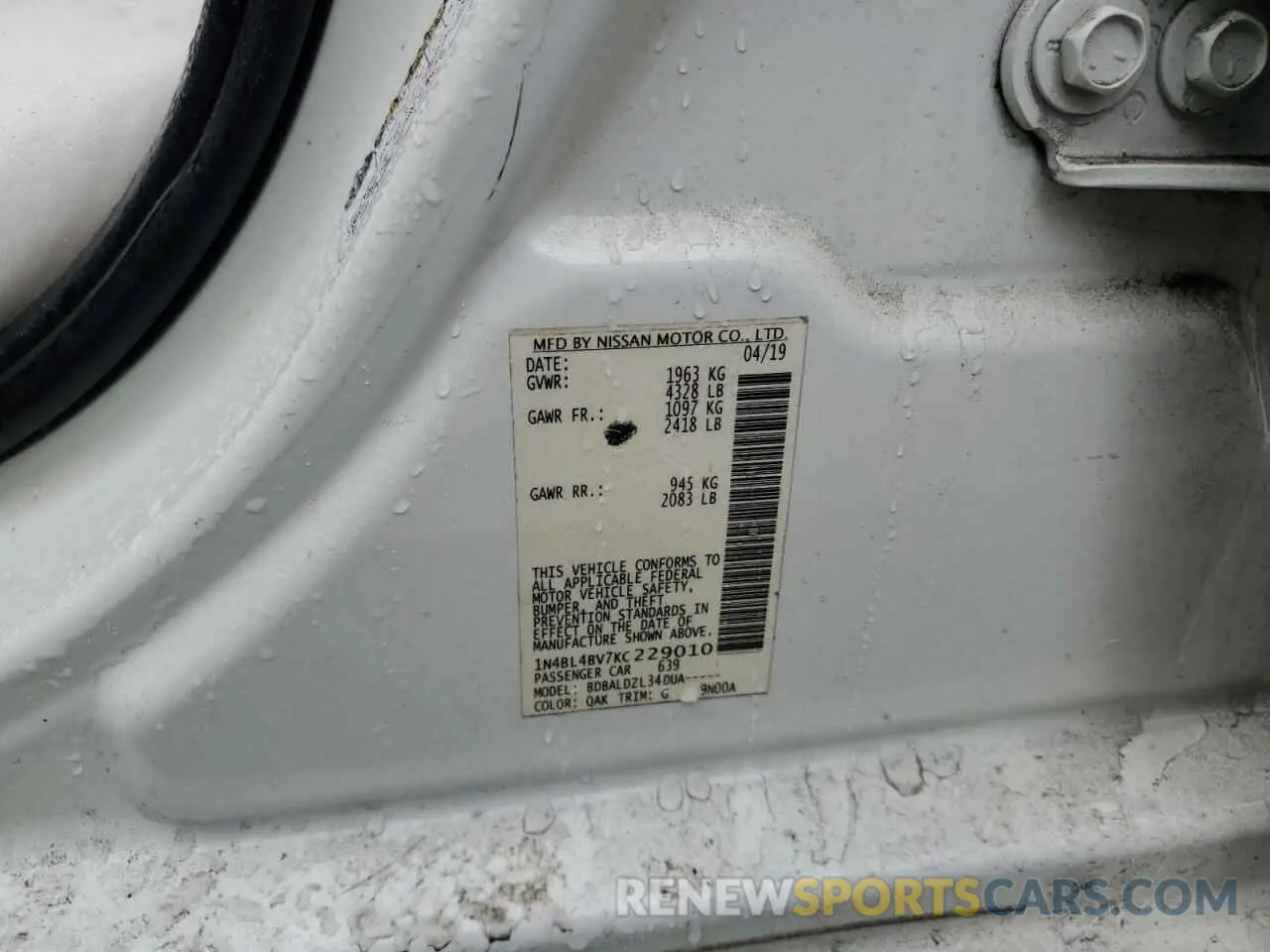 12 Photograph of a damaged car 1N4BL4BV7KC229010 NISSAN ALTIMA 2019
