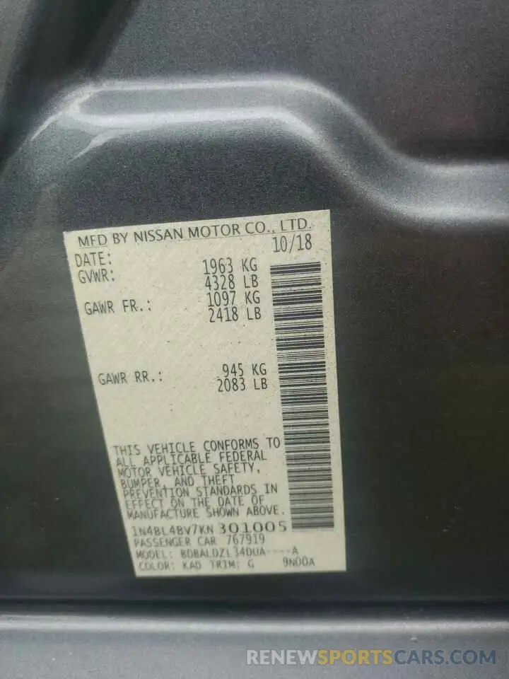 12 Photograph of a damaged car 1N4BL4BV7KN301005 NISSAN ALTIMA 2019