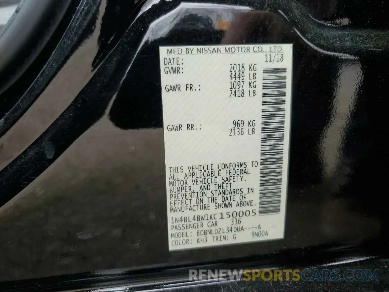 14 Photograph of a damaged car 1N4BL4BW1KC150005 NISSAN ALTIMA 2019
