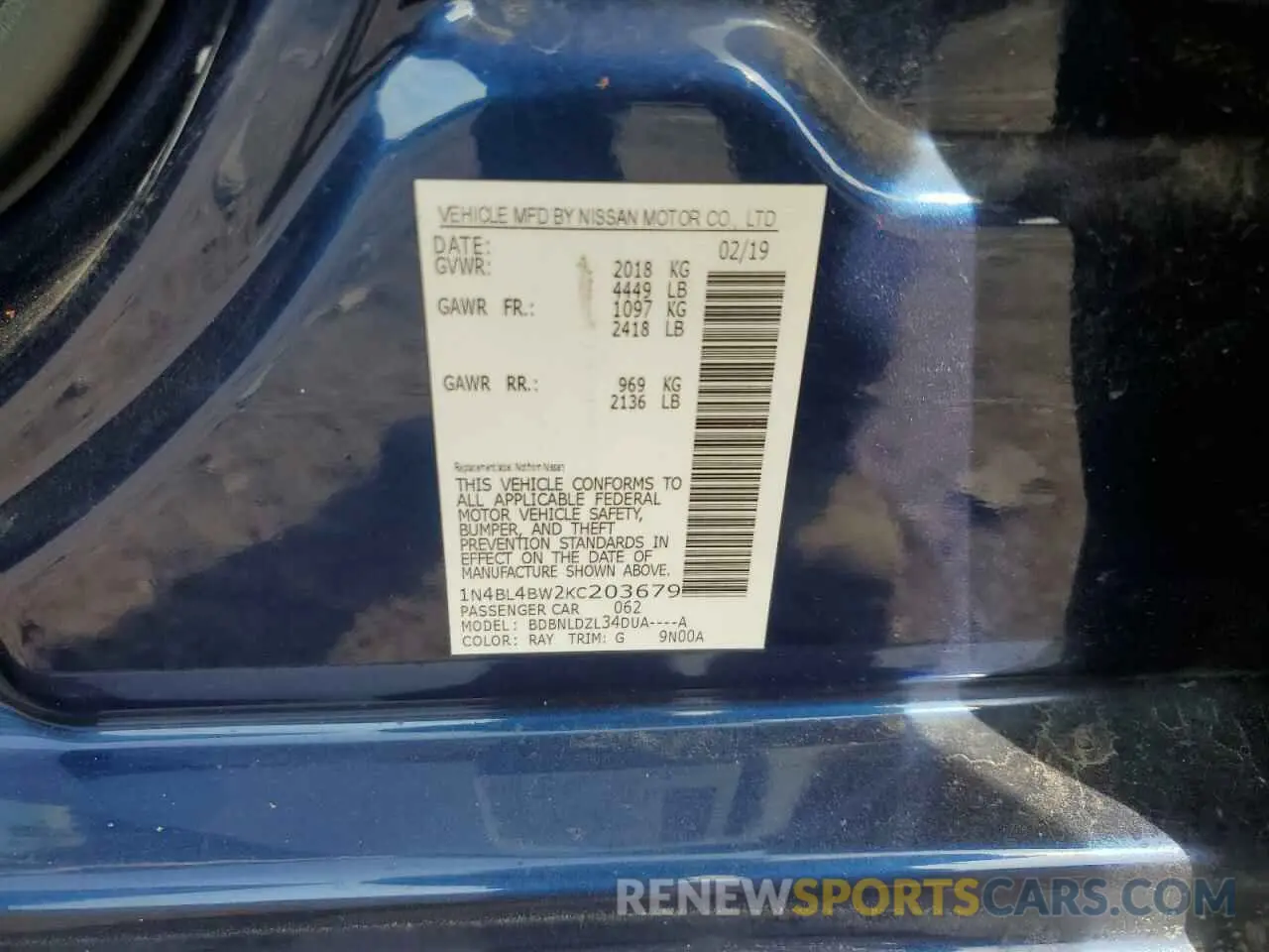 12 Photograph of a damaged car 1N4BL4BW2KC203679 NISSAN ALTIMA 2019