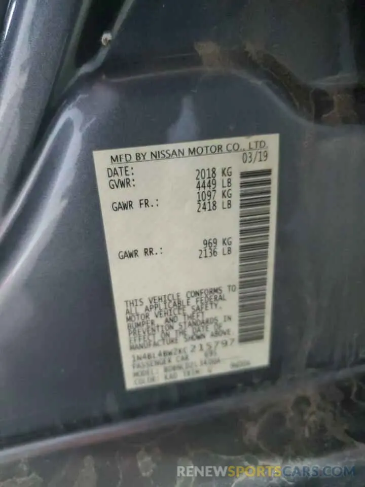 12 Photograph of a damaged car 1N4BL4BW2KC215797 NISSAN ALTIMA 2019