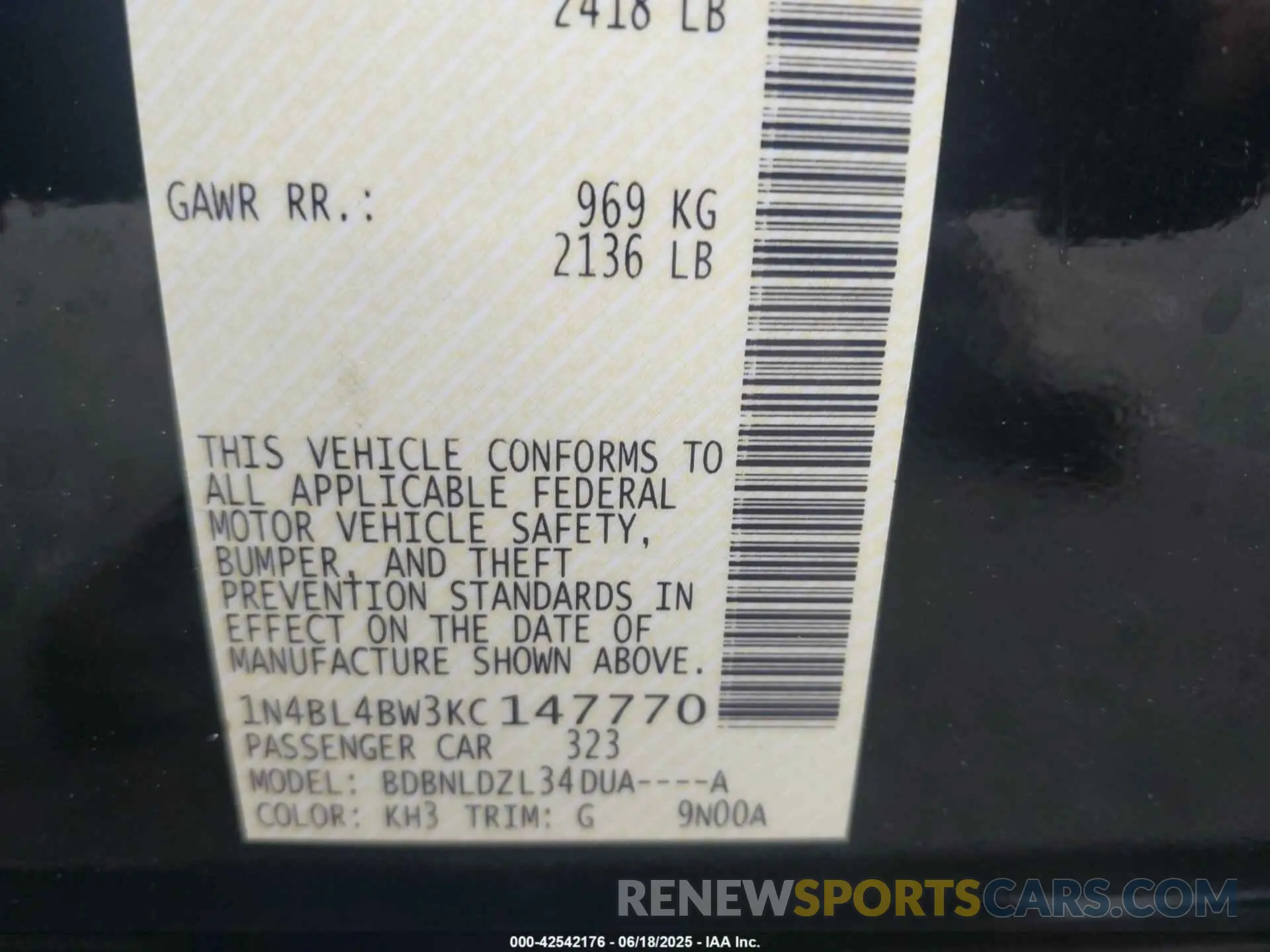 9 Photograph of a damaged car 1N4BL4BW3KC147770 NISSAN ALTIMA 2019