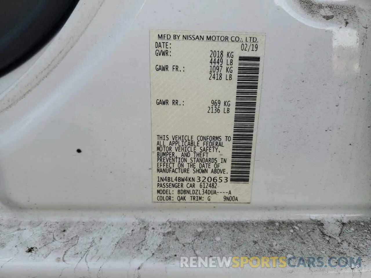 12 Photograph of a damaged car 1N4BL4BW4KN320653 NISSAN ALTIMA 2019