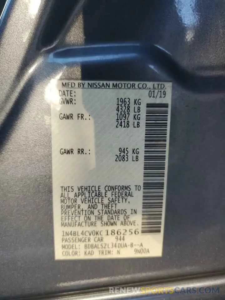 12 Photograph of a damaged car 1N4BL4CV0KC186256 NISSAN ALTIMA 2019