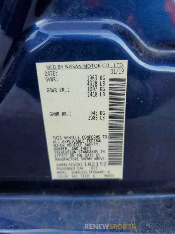 13 Photograph of a damaged car 1N4BL4CV1KC182152 NISSAN ALTIMA 2019
