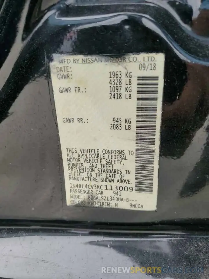 13 Photograph of a damaged car 1N4BL4CV3KC113009 NISSAN ALTIMA 2019