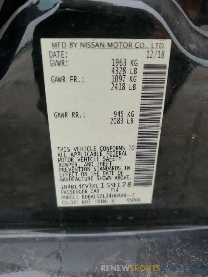 14 Photograph of a damaged car 1N4BL4CV3KC159178 NISSAN ALTIMA 2019