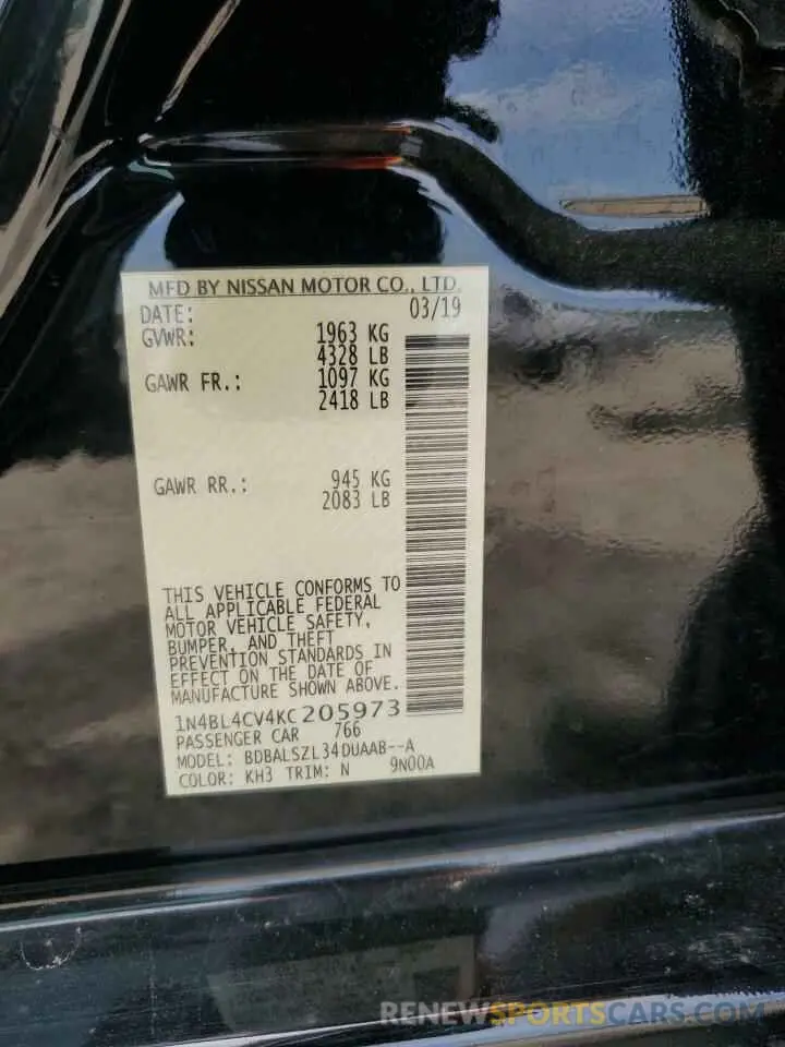 12 Photograph of a damaged car 1N4BL4CV4KC205973 NISSAN ALTIMA 2019
