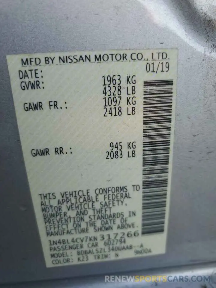 12 Photograph of a damaged car 1N4BL4CV7KN317266 NISSAN ALTIMA 2019